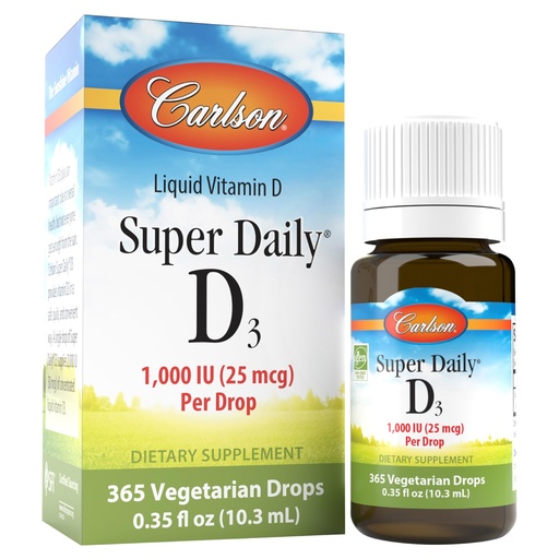 [BRSWIZD3CIGWCFLA] Carlson - Super Daily D3, Vitamin D Drops, 1,000 IU (25 mcg) per Drop, 1-Year Supply, Vitamin D3 Liquid, Heart & Immune Health, Vegetarian, Liquid Vitamin D3 Drops, Unflavored, 365 Drops