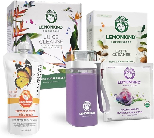 [BRSWYGATA4PGAG3F] LEMONKIND 4 Day DeBLOAT & Restart - Detoxifying Adaptogenic Stress Relief Bundle - 23 Servings