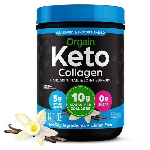 [BRSWGAQ6BNYRGDLX] Orgain Keto Collagen Protein Powder, Vanilla - 10g Grass Fed Hydrolyzed Collagen Peptides for Women & Men, Type I & III, 5g MCT Oil - Hair, Skin, Nail, & Joint Support, Non-GMO, Gluten Free - 0.88lb
