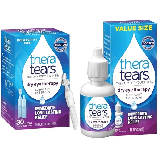 [BRSROAINAACBAHYU] TheraTears Dry Eye Therapy Lubricating Eye Drops for Dry Eyes, Preservative Free Eye Drops, 30 Single-Use Vials & Dry Eye Therapy Eye Drops for Dry Eyes, 1.0 Fl Oz