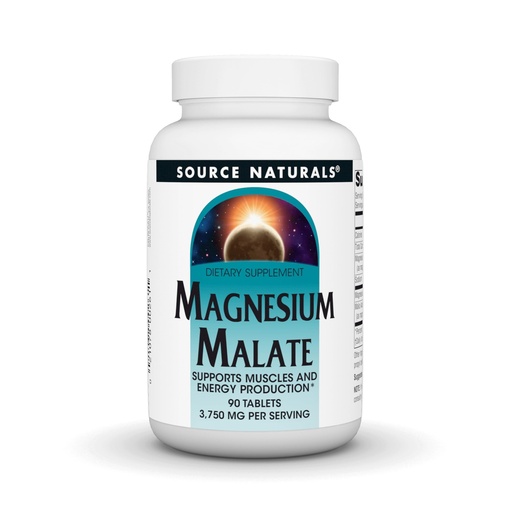[BRSWIYQEO4HREHL4] Source Naturals Magnesium Malate, Supports Muscles and Energy Production* - 3,750 mg per Serving - 90 Vegetarian Tablets