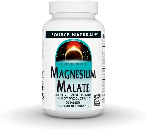 [BRSWIYQEO4HREHL4] Source Naturals Magnesium Malate, Supports Muscles and Energy Production*, NonGMO, Vegetarian Friendly Magnesium Supplement, 3,750 MG per Serving - 90 Tablets