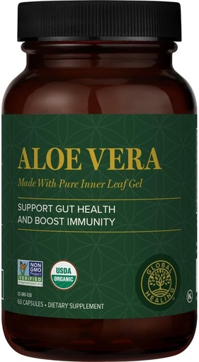 [BRSWKHDZPJ5QKGDZ] Global Healing Aloe Vera Bio-Active Organic Leaf Supplement - 200x Concentrate Formula with Highest Concentration of Acemannan - Aloin-Free - Gut Health & Immune Support - 60 Capsules