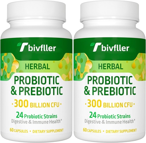 [BRSRAHQCOQJRYHLU] Probiotics for Women Men- 300 Billion CFU, 24 Strains Probiotic+15 Organic Herbs Prebiotics Blend, Pre and Probiotics, for Digestive Health, Immune & Gut, Diarrhea, Bloating, Vegan, 4 Month Supply