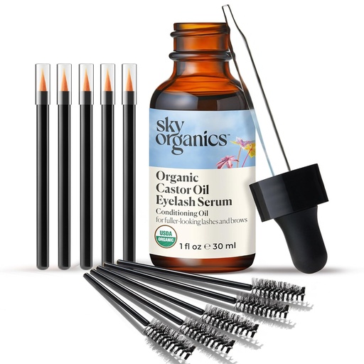 [BRSWECQZCECGOAL4] Sky Organics Organic Castor Oil Eyelash & Brow Serum, Hexane-Free Conditioning Oil that Promotes Fuller Looking Lashes & Eye Brows, 100% Pure & Cold-Pressed 1 fl. Oz. / 30 ml w ebook