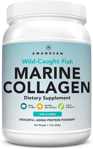 [BRSWECQ2DF7AO2DA] AMANDEAN Marine Collagen Peptides Powder. 500g Wild-Caught Hydrolyzed Fish Collagen Suplemento. Tipo 1 &amp; 3 Collagen Protein. 18 Aminoácidos para la piel, el pelo, las uñas.