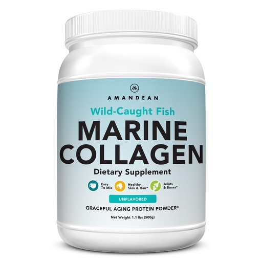 [BRSWECQ2DF7AO2DA] AMANDEAN Marine Collagen Peptides Powder. Double Hydrolyzed for Increased Absorption. Wild-Caught Fish Collagen Supplement. Type 1 & 3 Collagen Protein. 18 Amino Acids for Skin, Hair, Nails.