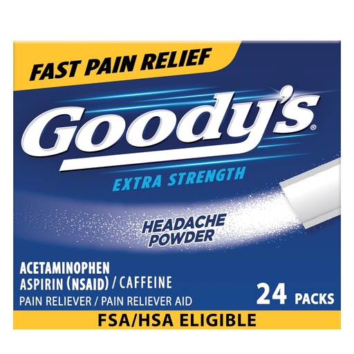 [BRSWIEYHB56GY3IZ] Goody’s Headache Powder Extra Strength Pain Relief, Triple Action Headache Relief with Aspirin, Acetaminophen & Caffeine, 24 Count