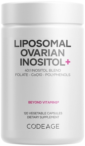 [BRSRMBIYPMPW2E3Z] Codeage Liposomal Ovarian Inositol+ Supplement - Myo-Inositol & D-Chiro-Inositol 40:1 Blend, Folate 5-MTHF, CoQ10, Pomegranate & Wild Blueberry, Liposomal Delivery, Non-GMO, Gluten-Free - 120 Capsules