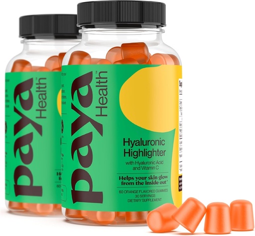 [BRSROCYCAANA2CYY] Hydrating Hyaluronic Highlighter Skincare Gummies ← Soportes Brighter, Dewy, Plump Skin ¦ Vegan Hyaluronic Acid &amp; Vitamin C Supplement ← Non-GMO, Gelatin-Free, Orange Flavor, 60-Day Supply