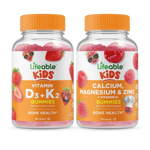 [BRSROZIQBUHQIYIY] Lifeable Vitamin D3 + Vitamin K2 Kids + Calcium Magnesium & Zinc Kids, Gummies Bundle - Great Tasting, Vitamin Supplement, Gluten Free, GMO Free, Chewable Gummy
