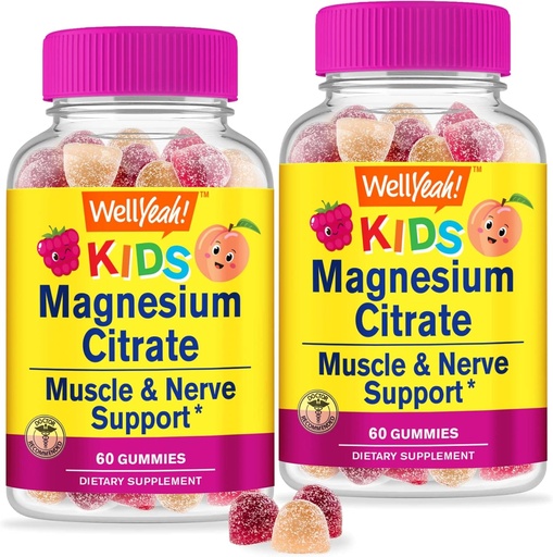 [BRSRMBIPC4CWEA3B] WellYeah Magnesium Citrate Gummies for Kids (2 Pack) - Chewable Stress Relief Supplement for Children - Natural Calm, Mood Support, Non-GMO, Gluten Free - Natural Sourced Flavors - 60 Gummies