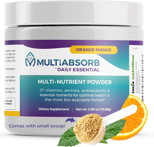 [BRSROAYZCINGYCYU] MultiAbsorb~Daily Essential, Multi-Nutrient Powder for Optimal Health, Vitamins, Minerals, Antioxidants, No fillers or Conservatives, Natural, Non-GMO, 30 Servings (Orange-Mango)