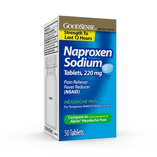 [BRSW2ZQTOAAWKFDK] GoodSense Naproxen Sodium Tablets 220 Mg, Headache Pain, Blue, 50 Count