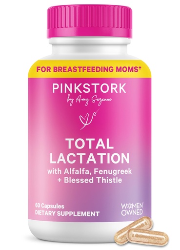 [BRSWGZTQAUBBOCL5] Pink Stork Total Lactation Supplement for Breast Milk Supply, Organic Fenugreek and Alfalfa to Support Breastfeeding, Milk Flow, and Production, Postpartum Essentials - 60 Capsules