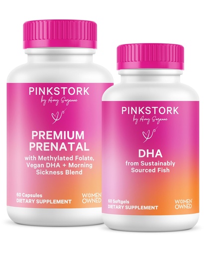 [BRSW2GQDBEHQI2AU] Pink Stork Premium Prenatal Duo: Premium Prenatal Vitamin + DHA, Prenatal Probiotics for Women, Omega 3 + Fish Oil, Prenatal Vitamin with DHA and Folic Acid, Women-Owned
