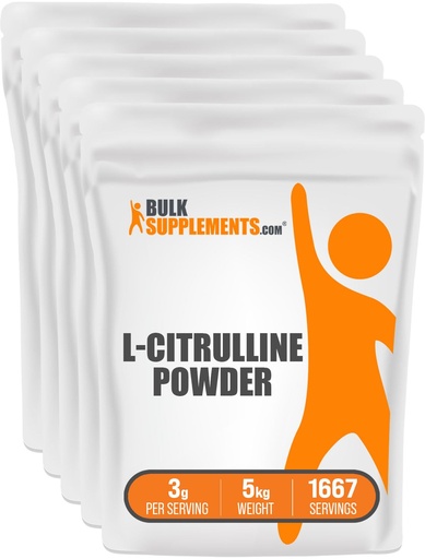 [BRSWIHALAAPQED3K] BulkSupplements.com L-Citrulline Powder - Citrulline Supplement, Nitric Oxide Supplement - Unflavored & Gluten Free - 3g per Servings, 1kg (Pack of 5) (11 lbs)
