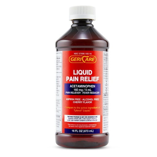 [BRSWIYYYBF6GADQV] GeriCare Liquid Acetaminophen for Adults & Kids, 16oz Bottle Cherry Flavored Acetaminophen for Headache, Muscle Ache, Toothache, Menstrual Pain- Fever Reducer & Liquid Pain Reliever, 160mg Per 5ml