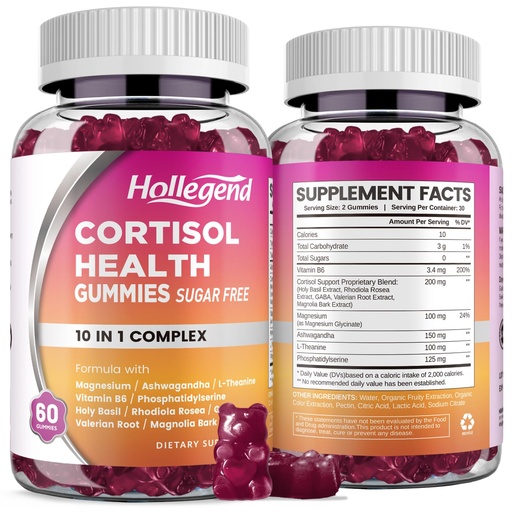 [BRSRAGIHC57REDT3] Cortisol Supplements for Women Men, Cortisol Gummies with Ashwagandha, Magnesium, L-Theanine, Phosphatidylserine, B6 for Cortisol Detox, Relaxation, Sleep, Focus, Sugar-Free, Vegan, 120