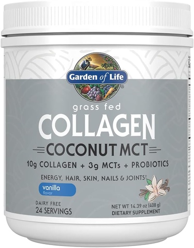 [BRSWYY32BEPRQH36] Garden of Life Grass Fed Collagen Coconut MCT Powder - Vanilla, 24 Servings, Collagen Powder for Energy Hair Skin Nails Joints, Collagen Peptides Powder, Coconut MCTs, Collagen Protein Supplements