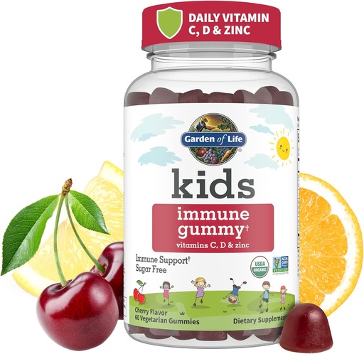[BRSWGBQ3OV6RSE3F] Garden of Life Kids Immune Support Gummies with Vitamin C, D as D3 & Zinc for 3-in-1 Daily Children’s Immunity – Organic, Non-GMO, Gluten-Free, Vegetarian, Sugar Free, Cherry Flavor, 30 Day Supply