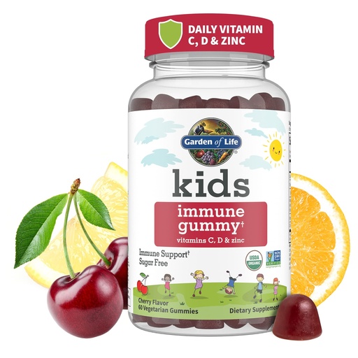 [BRSWGBQ3OV6RSE3F] Garden of Life Kids Immune Support Gummies with Vitamin C, D as D3 & Zinc for 3-in-1 Daily Children’s Immunity – Organic, Non-GMO, Gluten-Free, Vegetarian, Sugar Free, Cherry Flavor, 30 Day Supply