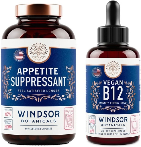 [BRSROYAFB5YWOELX] WINDSOR BOTANICALS Appetite Suppressant for Weight Loss and Vegan B12 Liquid Bundle