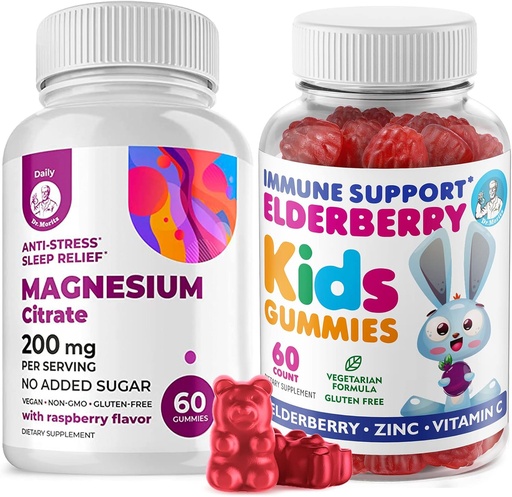 [BRSRMBIPCMBAG3I2] Elderberry Gummies for Kids and Magnesium 200 mg Gummies Sugar-Free - Healthy Immune System Booster and Health Support with Elderberries Extract with Magnesium Calm Chews for Kids & Adults Sugar-Free