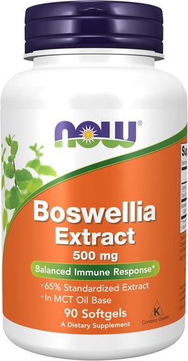 [BRSWIGIBCIBR42LU] MAINTENANT Aliments suppléments, Boswellia extrait 500 mg dans la base d'huile MCT, réponse immunitaire équilibrée*, 90 softgels