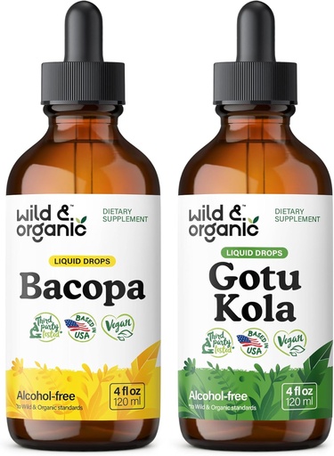 [BRSRABD5C56GCAIU] Wild & Organic Bacopa Tincture 4 fl oz & Gotu Kola Tincture 4 fl oz