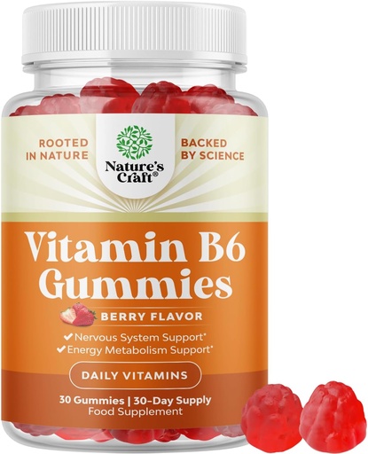 [BRSROYYTB54BEALP] Potenciální vitamín B6 Gummie pro dospělé - Potenciální vitamín B Komplexní doplňky pro muže a ženy pro podporu nervové soustavy Mood & Imunitary System - Vegan Pyridoxine Chews for Energy & Metabolismus - 30 Ct