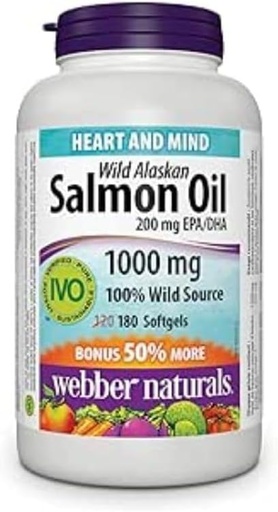 [BRSWIE32BFYBUDTC] Webber Naturals Wild Alaskan Salmon Oil Softgel, 200mg 180 Count