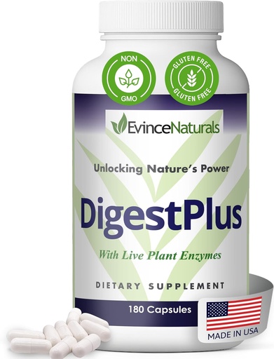 [BRSWIY3YDN5RSCTE] DigestPlus Digestive Enzymes - Enzymes de base vegetal para el soporte de la digestión, ayuda a reducir el soplado &amp; gas - Fórmula de enzima pura para la absorción de nutrientes - Suplemento de la digestión, 180 cápsulas