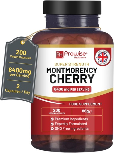 [BRSRMYADO4CWMHQY] Montmorency Cherry 6400mg - 200 Tart Cherry Capsules - Natural Tart Cherry Extract Supplement for Men & Women – Super Strength, Gluten Free, Vegan and GMO Free - Made in The UK by Prowise