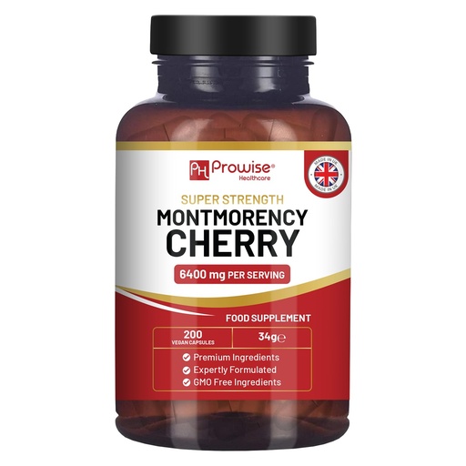 [BRSRMYADO4CWMHQY] Montmorency Cherry 6400mg - 200 Tart Cherry Capsules - Natural Tart Cherry Extract Supplement for Men & Women – Super Strength, Gluten Free, Vegan and GMO Free - Made in The UK by Prowise