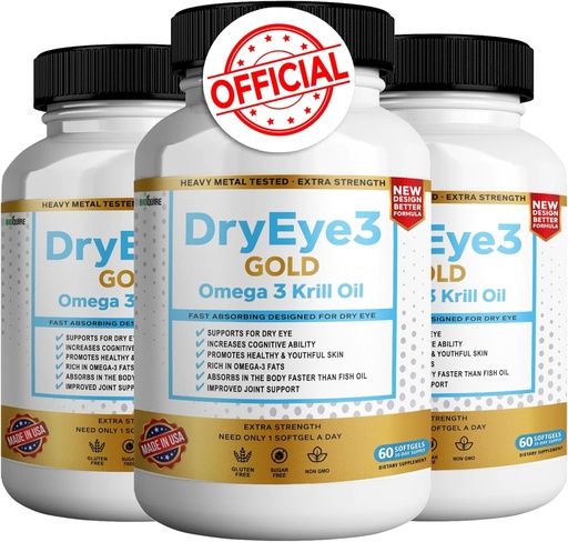 [BRSRAAIOO4MRSDT2] Dry Eye 3 Gold Omega 3 Krill Oil Extra Strength, 60 Softgels, Dry Eye Support, Non-GMO, Gluten Free, Sugar Free (3)