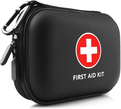 [BRSW2ZL5BAIBA2DH] Mini First Aid Kit, 100 Pieces Water-Resistant Hard Shell Small Case - Perfect for Travel, Outdoor, Home, Office, Camping, Hiking, Car (Black)