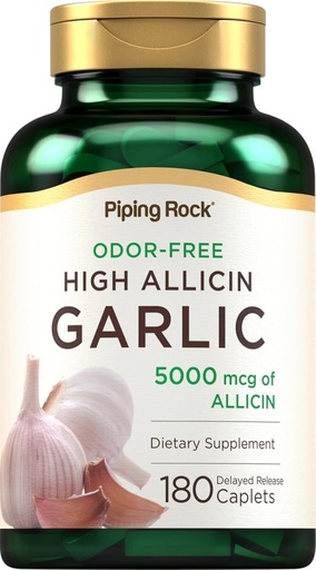 [BRSRMBQEDMHBOA37] Piping Rock Odorless Garlic Pills with High Allicin - 180 Caplets - Odor Free - Vegetarian, Non-GMO, Gluten Free
