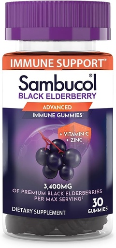 [BRSWKHY2OF4RGGY2] Sambucol Black Elderberry Gummies - Elderberry with Zinc and Vitamin C for Adults, Sambucus Gummies, Immune Support - 30 Count