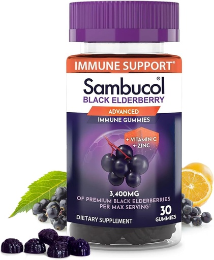[BRSWKHY2OF4RGGY2] Sambucol Elderberry Gummies - Immune Support Supplement for Adults with Vitamin C & Zinc, Sambucus Elderberry with High Antioxidants, Gluten Free, Vegan - 30 Count
