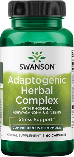 [BRSWIYYZCADBKDTM] Swanson Rhodiola Ashwagandha Ginseng complexe énergie fonction immunitaire système nerveux stress soutenir Adaptogen complément à l'herbe 60 capsules