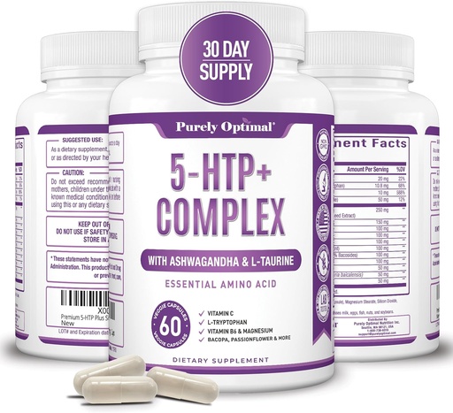 [BRSWYBA2OF5BOALD] Premium 5-HTP Plus Supplement 250mg Maximum Strength - Sleep Aid, Mood Boost, Promotes Calm & Relaxation, Stress Management Support - Enhanced with Vitamin B6, Gluten Free, Non-GMO, 60 Veggie Caps