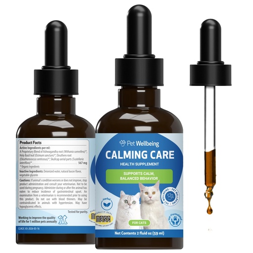 [BRSWECATBUOW2YDF] Pet Wellbeing Calming Care for Cats - Vet-Formulated Behavioral Support - Feline Stress Support, Emotional Wellness - Ashwagandha & Holy Basil Adaptogen - Holistic Cat Supplement 2 oz (59ml)