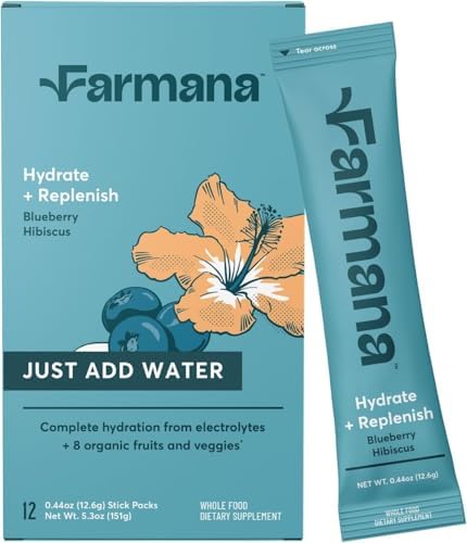 [BRSRAAQFAUFG2HTD] Hydrate + Replenish – Low Sodium Electrolyte Drink Mix with 8 Organic Superfoods, D-Ribose & Vitamin C – Blueberry Hibiscus Hydration Powder, Sugar Free, Vegan, Non-GMO – 12 Stick Packs