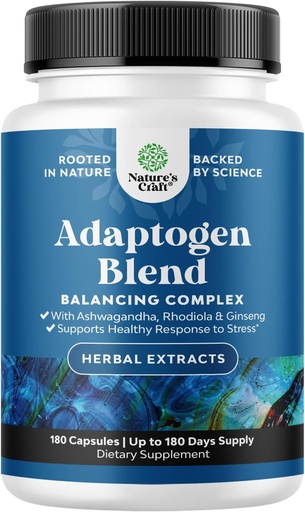 [BRSROAALOZ7A23I6] Supplément de support Adaptogène à base de plantes - Supplément Adaptogène calmant pour la gestion du stress et du cortisol avec Ashwagandha Rhodiola Rosea & Maca Root - Vegan Non OGM & Daytime Friendly -180ct