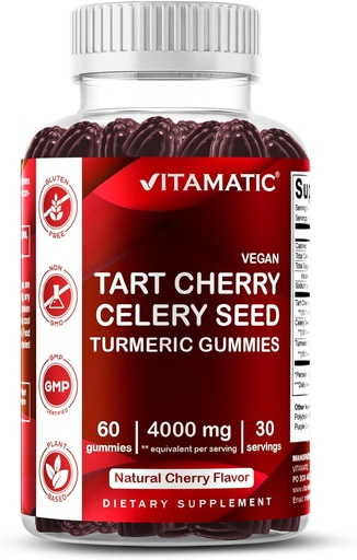 [BRSW2HQYAB6WC2DX] Vitamatic Tart Cherry with Celery Seed Gummies - 4000mg Equivalent Per Serving (from 10:1 Extract 400 mg)