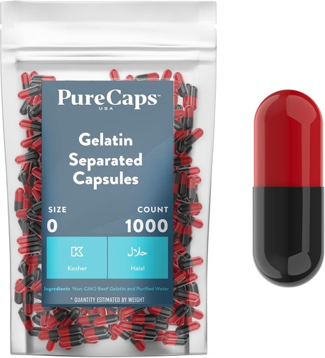 [BRSW2BIOC4CBUG3D] PureCaps USA - Buida Gelatin Capsules Mida 0 correspond 1000s Separats Pells Black/Red danka No-GMO Certified  SLS, Glutin, Free Preservitiu