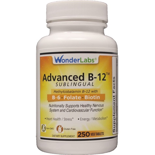 [BRSWIYQ6AAMRMCYV] Wonder Laboratories Sublingual Vitamin B12 (1000 mcg), B6 (5mg), Folic Acid(400 mcg) & Biotin (25mcg) - Formulated with Methylcobalamin Vitamin B-12 (250 Tablets)