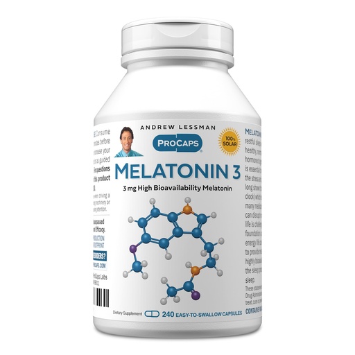 [BRSWGBAPPIIB623G] ANDREW LESSMAN Melatonin-3 mg - 240 Capsules - Physiologically Balanced Levels to Naturally Promote Restful Sleep. Regulates Daily Circadian Rhythm. Facilitates Sleep. No Morning Hangover