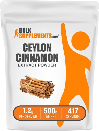 [BRSWIGQBA4NRCHLI] BulkSupplements.com Cinnamon Bark Extract Powder - Ceylon Cinnamon Supplement, Herbal Supplement - Vegan & Gluten Free, 1,2g zerbitzu bakoitzeko, 500g (1.1 lbs) (Pack of 1)